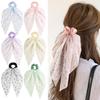Versatile Floral Ribbon Bow Hair Tie - Korean Style Hair Accessory with Small Flowers for Women's Ponytails
