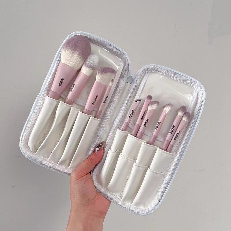 Professional 10PCS Makeup Brush Set Pink-Purple Gradient Handle Soft Synthetic Bristles for Full Face Cosmetic Application