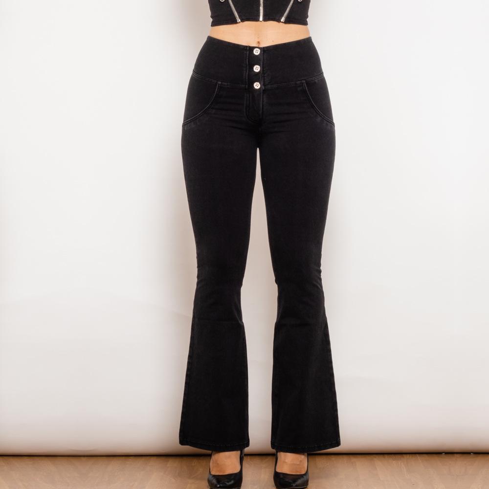 

Shascullfites Women s Elastic Denim Flare Bootcut Hip-Lifting Peach Skinny Shaping Plus Size Long Pants XS