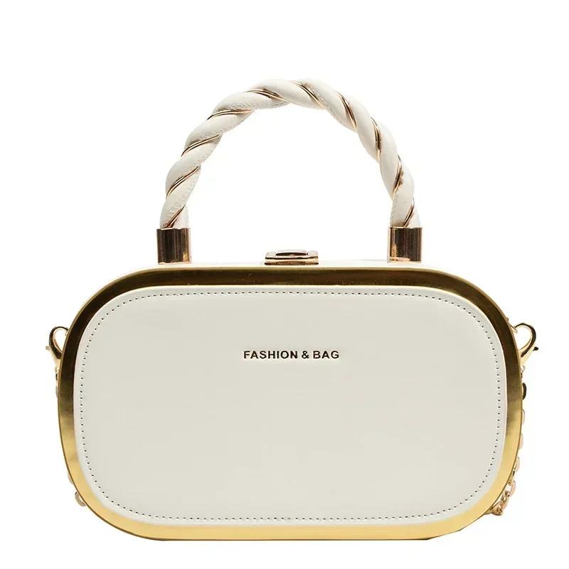 Fashionable Women Chain Box Bag Pu Shaped Small Square Bag Simple Crossbody Bag Portable Handbag Lady Shoulder Bag New Design