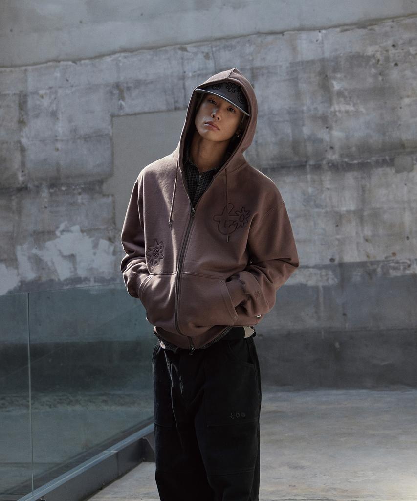 Tony Lawrence Applique Zip-Up Hoodie Brown