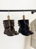 Retro bow short boots for women's autumn and winter new ballet style retro old short tube pleated black boots for women