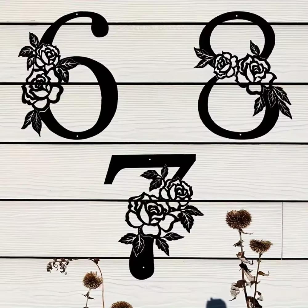 Metal Flower Shape Digital Wall Art 1pc Modern House Number Front Door Outdoor Mailbox Yard Decor Flower Shape Metal