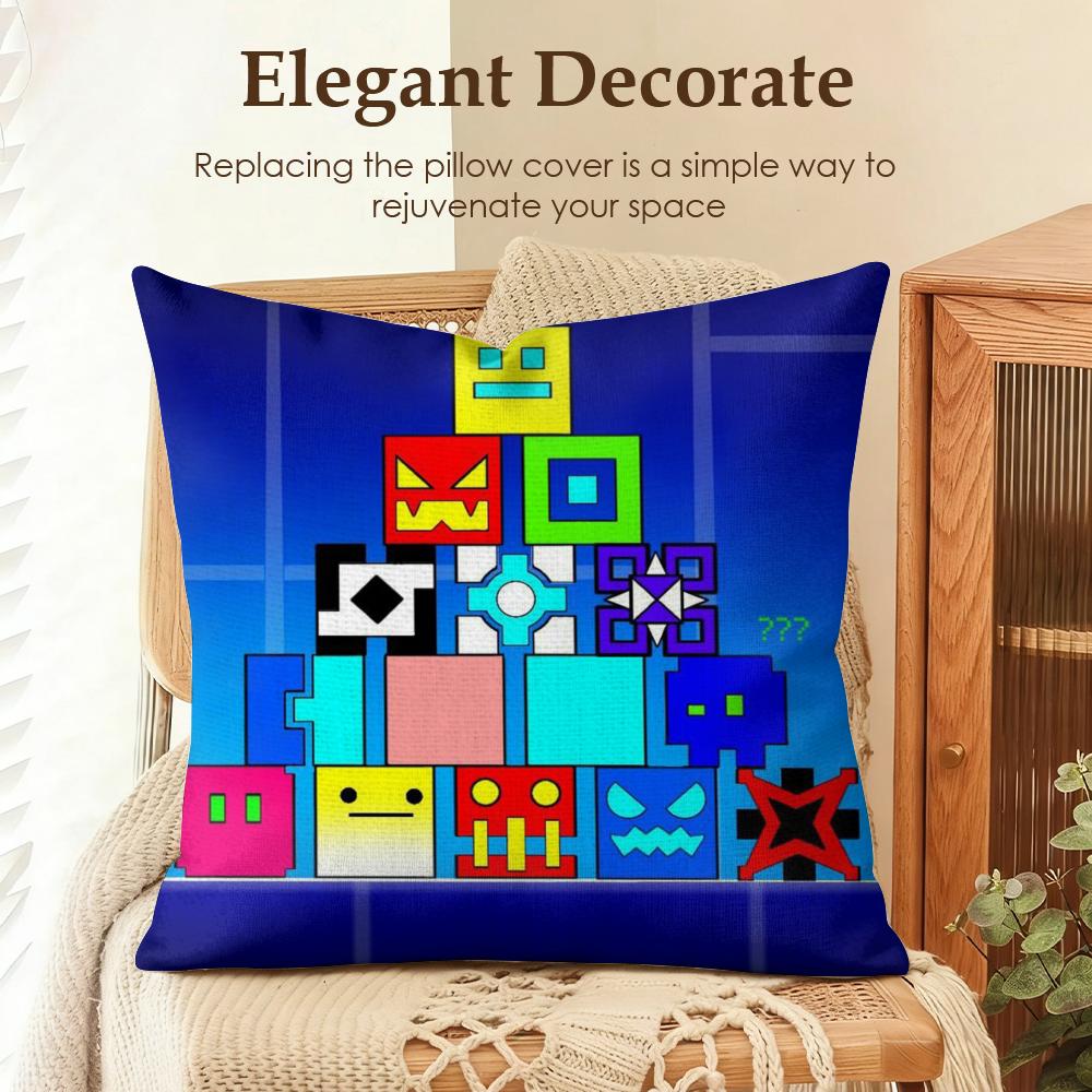 GGeometry Dash VVideo Cushion Cover Natural Linen Organic Fabric DoubleSided Printing Sofa Home Decor Gift Pillow Case