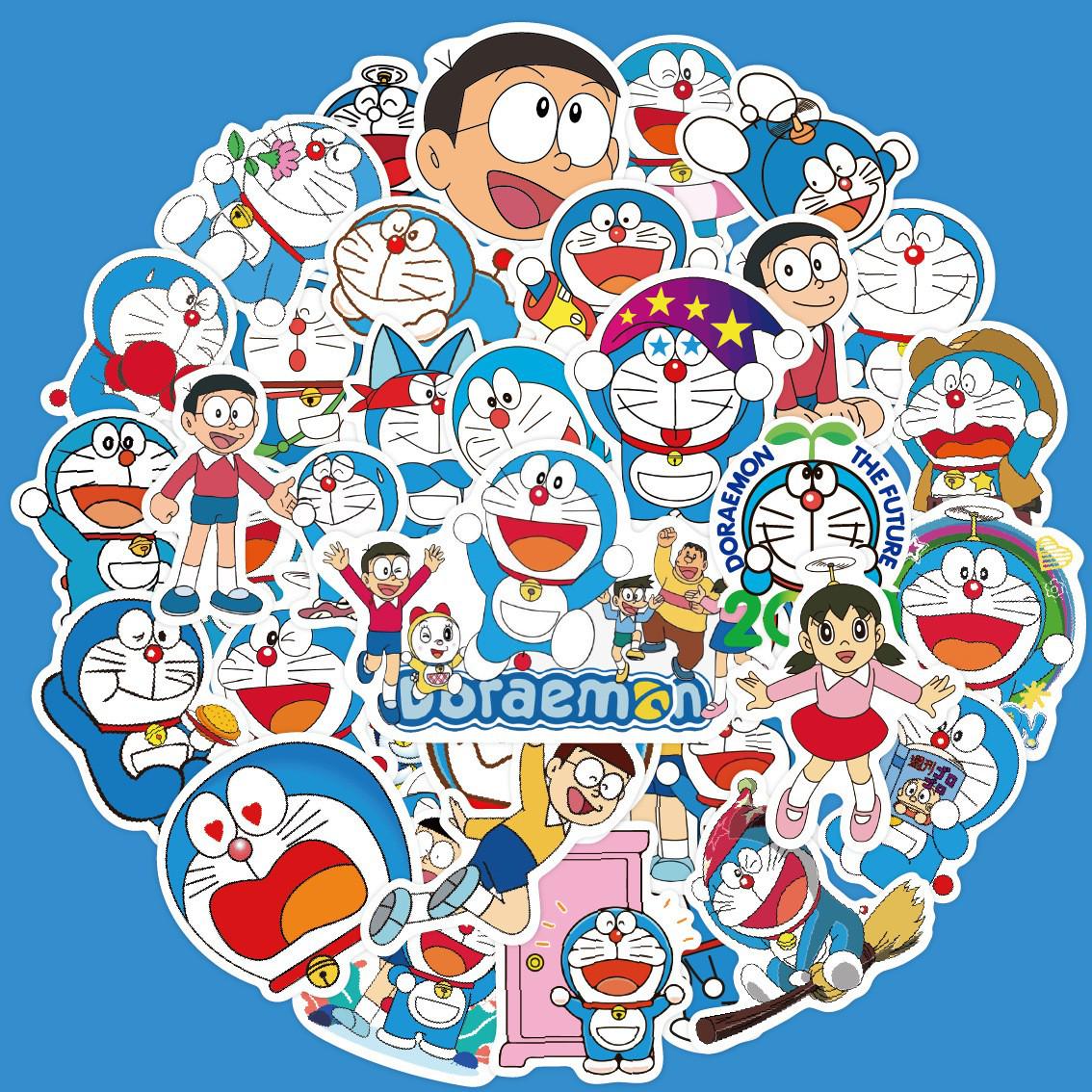

Doraemon Graffiti Waterproof Stickers: 50-Pack for Luggage, Skateboards, Scooters, Water Bottles, & More 5-8 cm