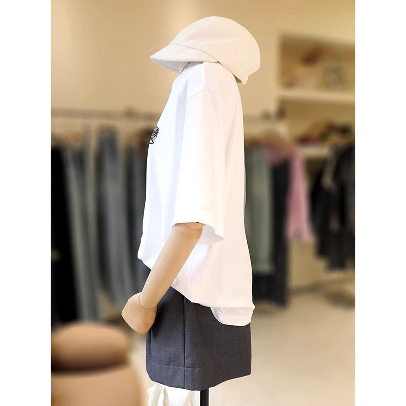 

Pure cotton European station summer new printing loose large size short-sleeved T-shirt women s clothing 2025 loose casual large size MM S [80-50 kg] белый