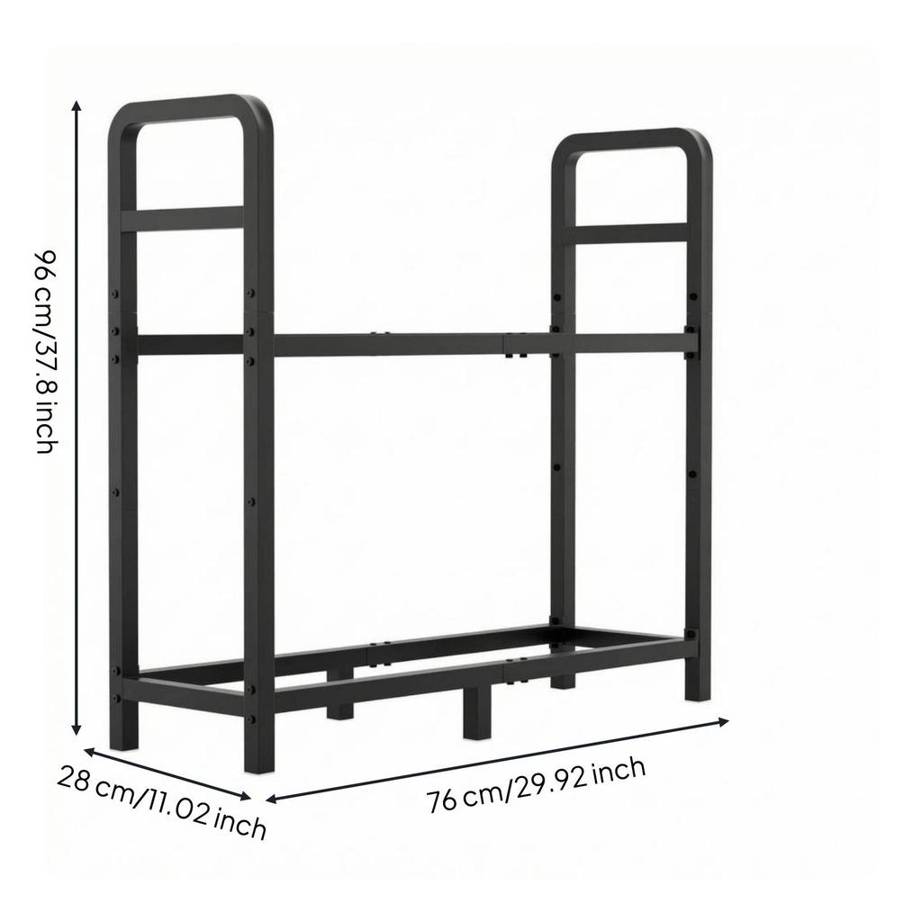 Black Steel Log Storage Rack Indoor Outdoor Two-Tier Firewood Carrying Bag