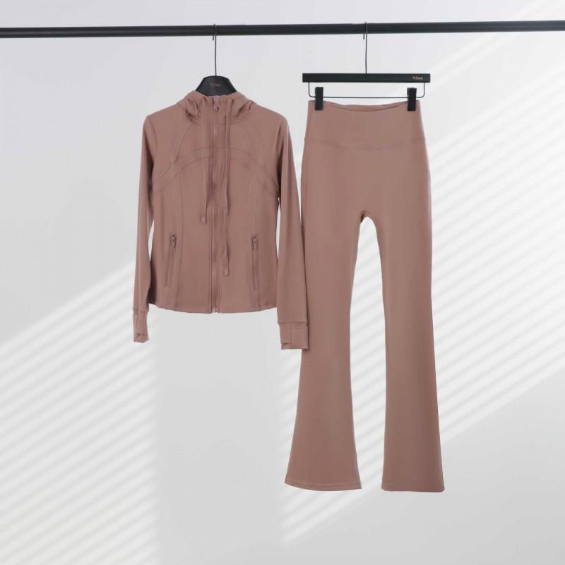 LU Womens Hooded Jacket Flared Pants Set Define Slim Fit Yoga Activewear