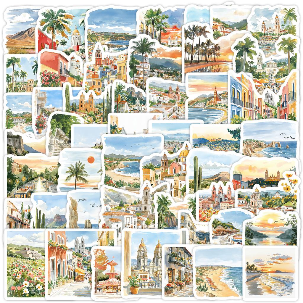 50 Watercolor Mexican Graffiti Stickers Creative Watercolor Attractions Graffiti Stickers Water Cup Computer Decoration Stickers