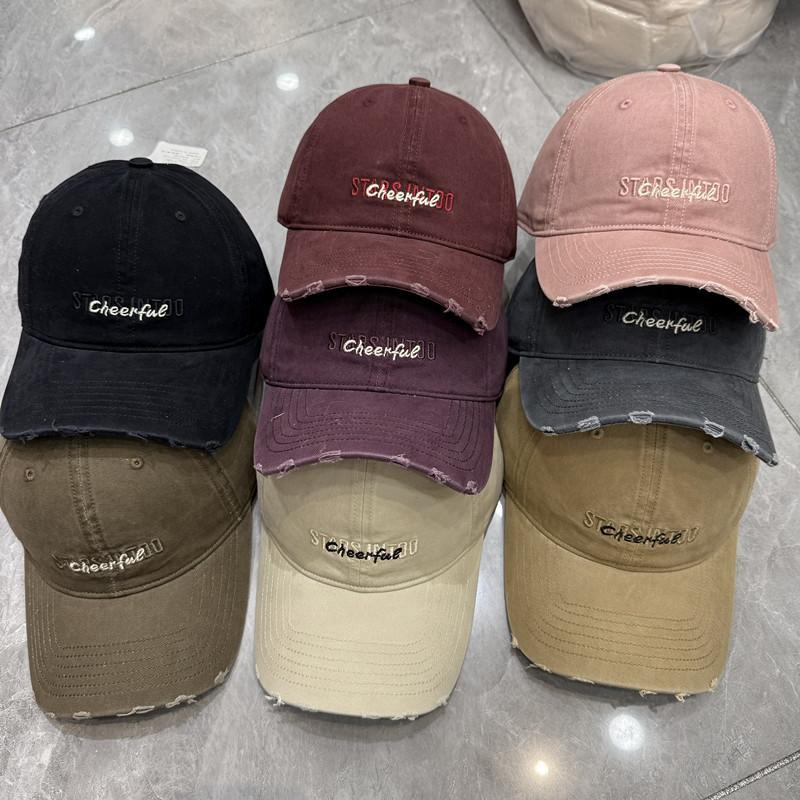 

Contrasting color double-row letter embroidery worn old and thin baseball hat spring and summer soft top ripped sunshade cap Adjustable