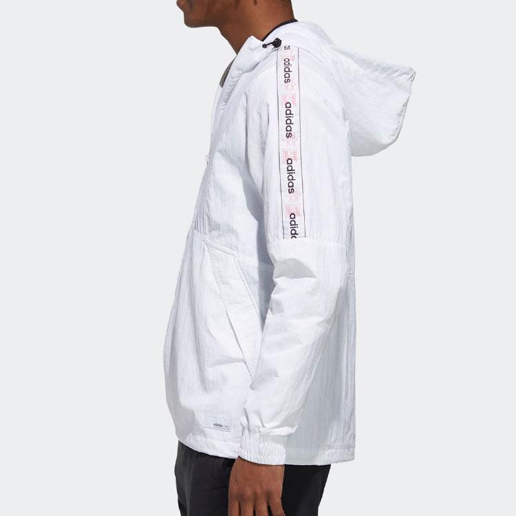 Adidas Neo Logo Print Woven Windproof Training Casual Hooded Jacket Men Outerwear White GJ8764