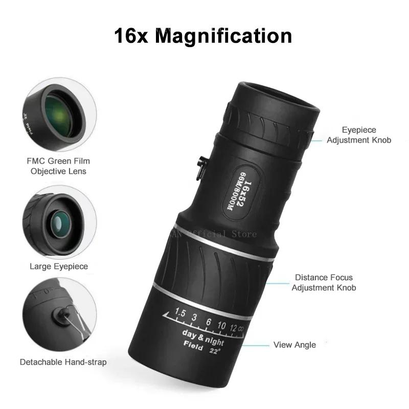 Powerful Monocular Telescope 16x52 Zoom Binoculars Long Range Night Spyglass For Outdoor Hunting Camping Bird Watching