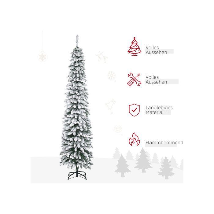HOMCOM Sapin De Noël Artificiel, Enneigé, Design Étroit, Ignifuge, 210 Cm, Vert/blanc