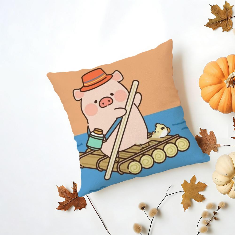 Cartoon LLulu Pig Pink Cushion Cover Iceland Washable Linen Soft for Daily Sofa Bed Home Room Decor