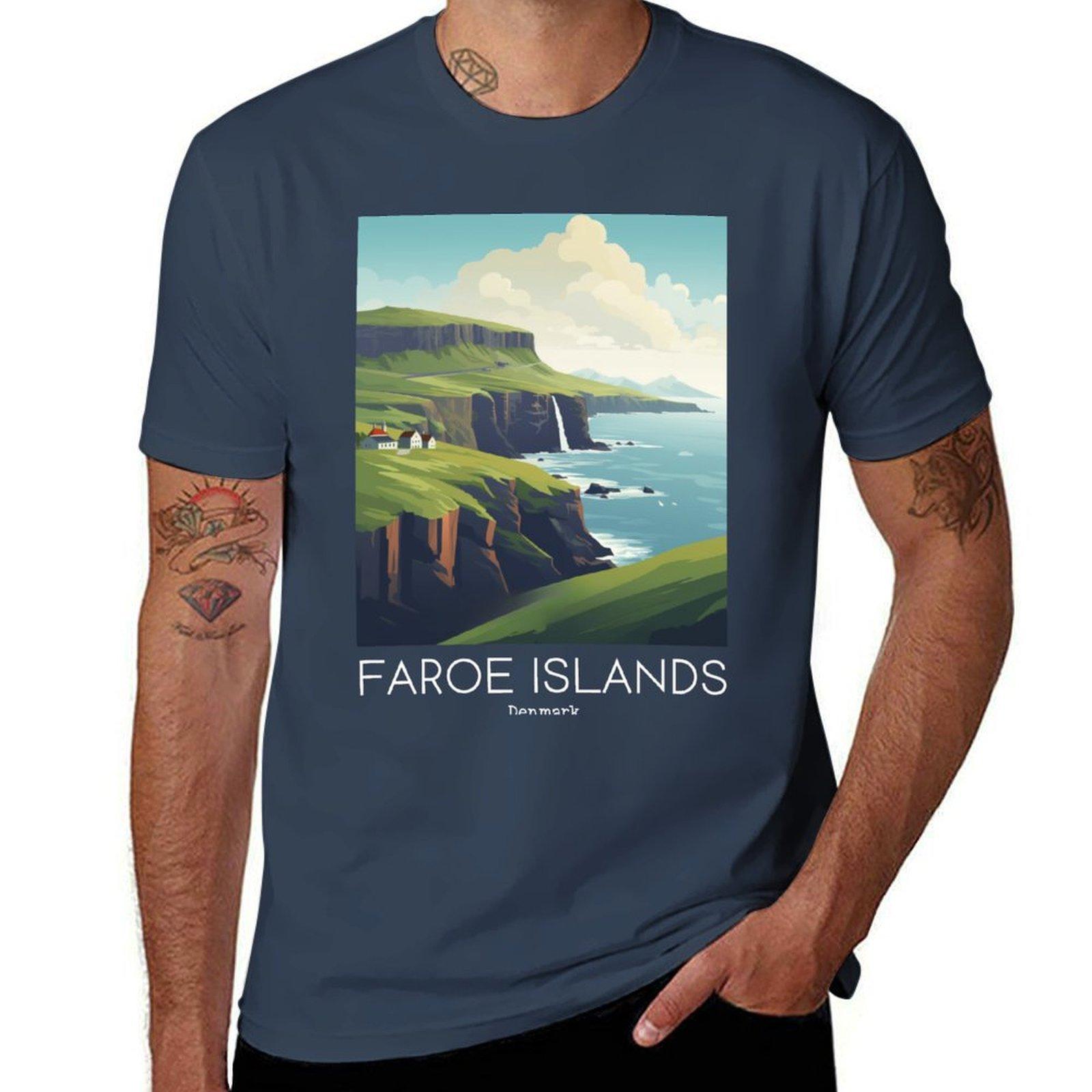 A Vintage Travel Illustration of the Faroe Islands Denmark TShirt Holiday Lightweight TShirt S