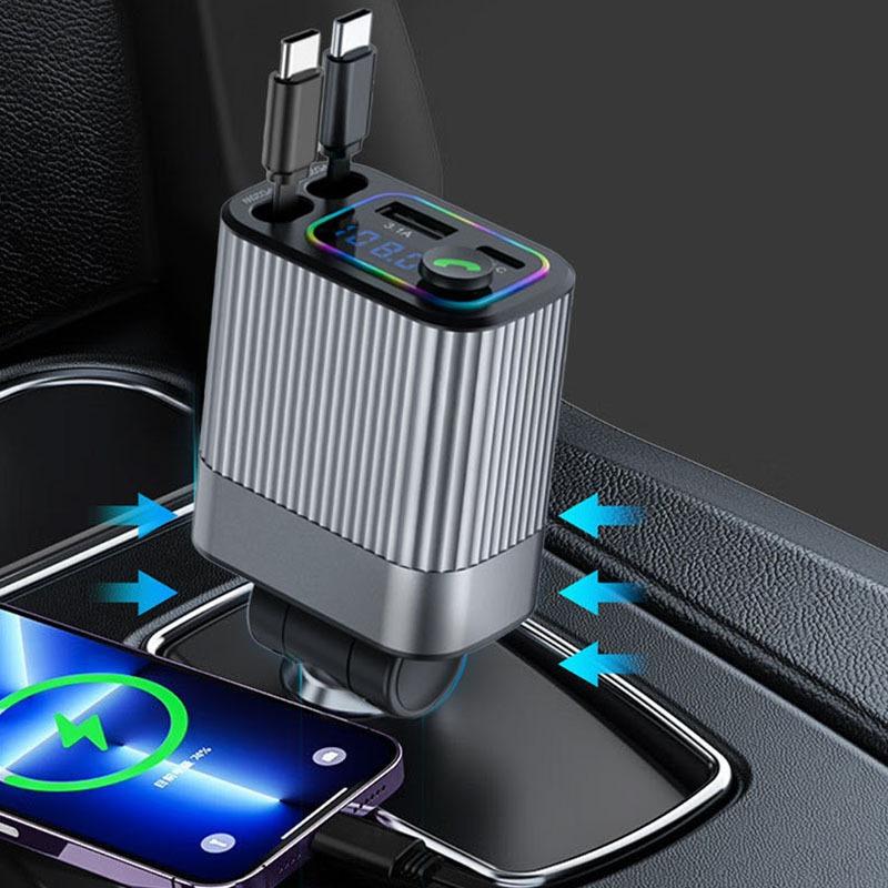 Nabíječka do auta 4 v 1 Bluetooth Multifunkční nabíječka Pohodlné použití Nabíjecí adaptér Type-C s digitálním displejem s výsuvným kabelem Pro iPhone