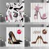 Sexy Red Lips Leopard Print High Heel Shower Curtain Cosmetic Perfume Pink Girl Bedroom Bathroom Decor Cloth Waterproof Curtains