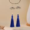 Silver Needle Chinese Ink Painting Fan Tassel Earrings for Hanfu Qipao, Handmade National Style Jewelry