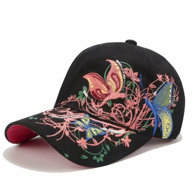 Sparkling butterfly embroidered baseball caps suitable for men and women for sun protection during outdoor travel and sports