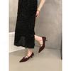 French kitten with suede red single shoes women's shoes spring temperament socialite black pointed high heels