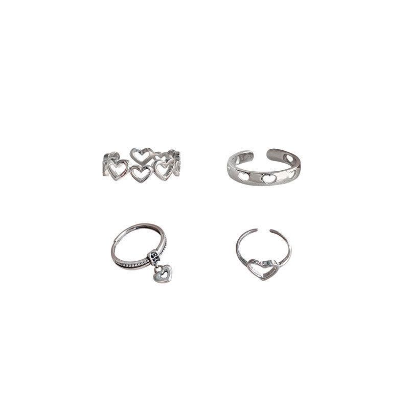 17 km 4 STK Minimalistisk hulhjertekombinasjonsring for kvinner, retro og kul stil, nisjedesign, eksklusivt for kvinner smykketilbehør