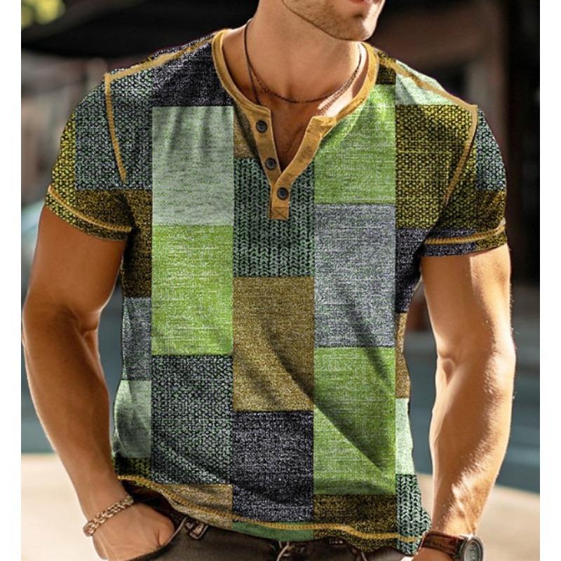 

Простая клетчатая 3D-печатная мужская повседневная футболка с короткими рукавами и воротником-стойкой 3XL