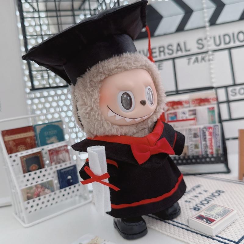 Cute 17cm Labubu Doll Accessories Clothes Graduation Gown Clothing Outfit for Plush Cotton Dolls Collection Gift
