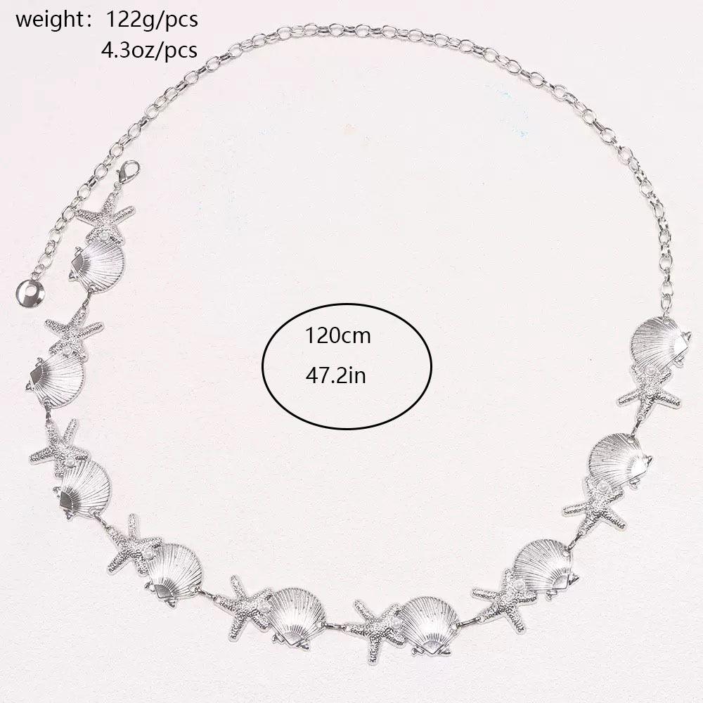 Vintage Boho Metal Waist Chain Women Shell Pearl Starfish Waist Chain Fashion Casual Vacation Beach Jewelry Accessories Gifts