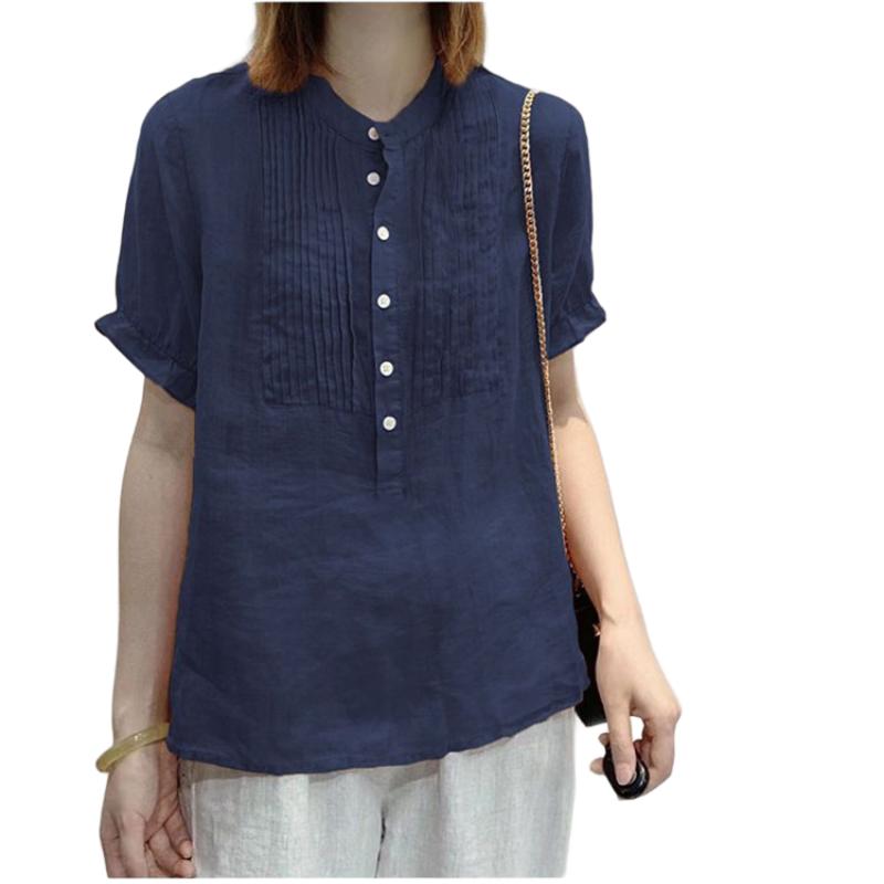 Women's Korean-Style Casual Ice Silk Loose Stylish Shirt Solid Color Button Short-Sleeve Chiffon Blouse