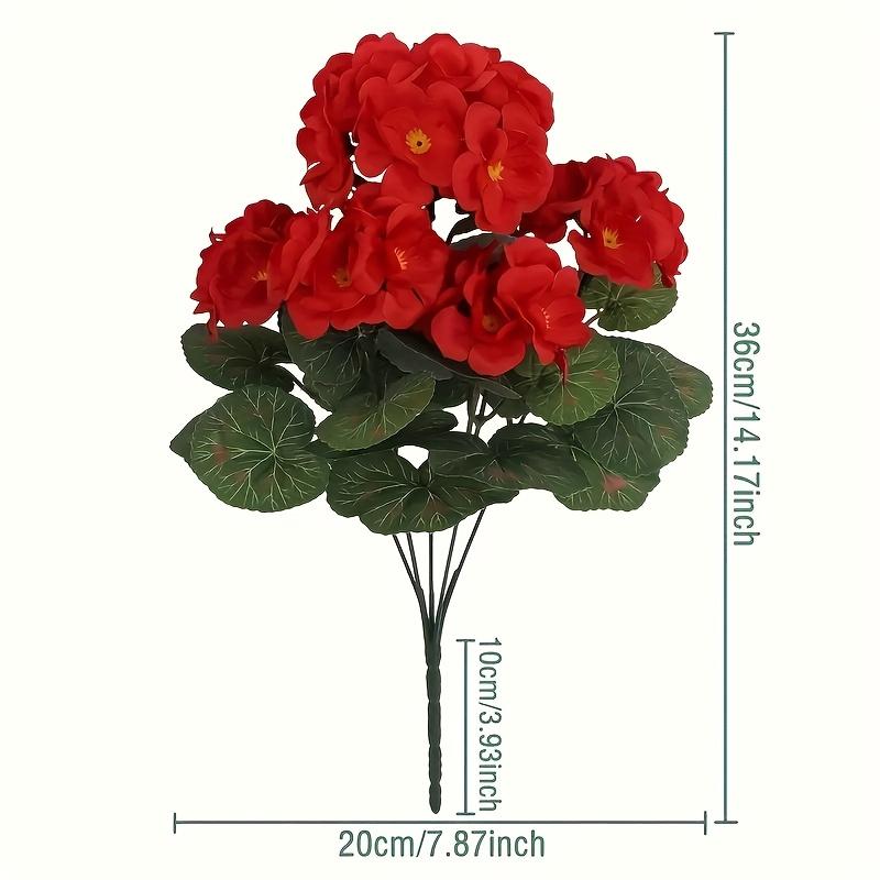 

Искусственные цветы герани, устойчивые к УФ-излучению - Ярко-красные с зелеными листьями, Прочный пластиковый декор для помещений/улицы для садов, патио, свадеб