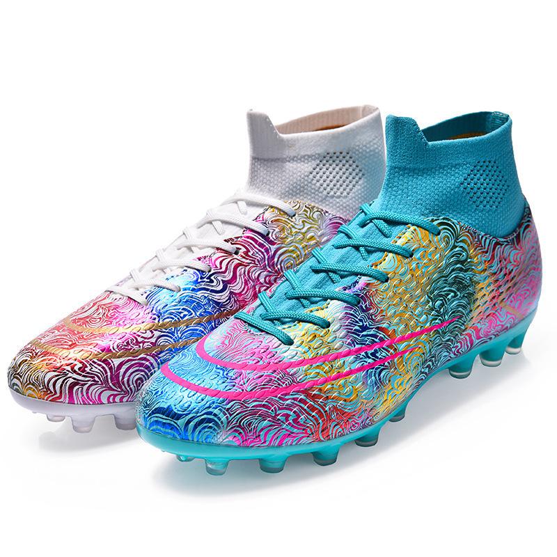 Football shoes Mandarin duck AG long nails high-top student artificial grass competition training shoes