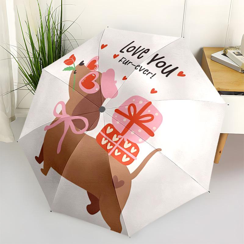 1pc Love Valentine Dog Automatic Folding Umbrella, 8-Rib Durable Iron Frame, Compact Travel Umbrella for Women & Men108