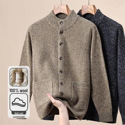 Hengyuanxiang Herren Strickjacke mit halbem Stehkragen aus 100 % Wolle - Neuer Stil Herbst/Winter 2025