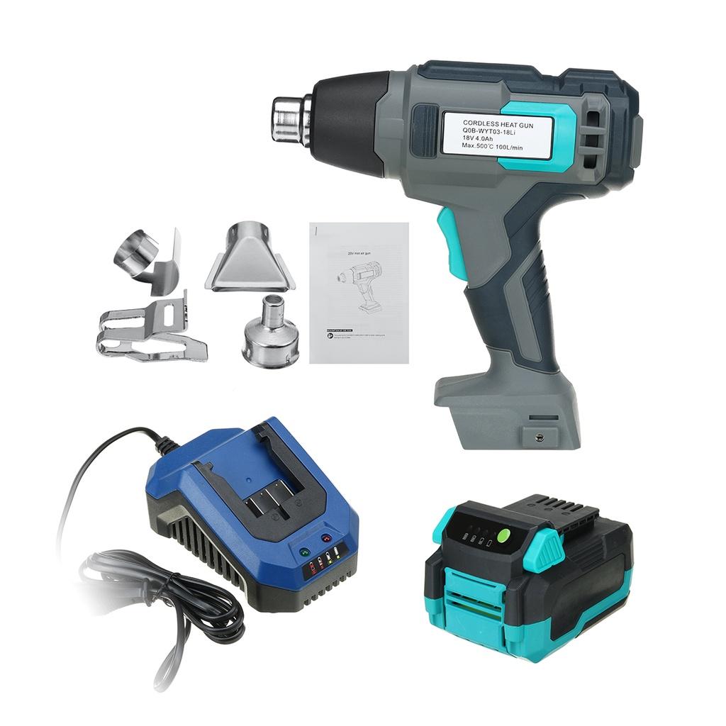 NEW 18V 4000mAh Electric Cordless Heat Gun Temperatures Adjustable Hot Air Gun With 3 Nozzles Attachments Power Tool