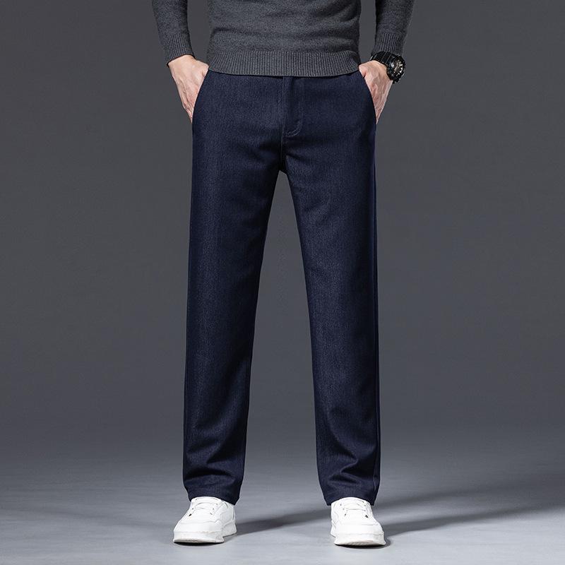 

Мужские джинсы прямого кроя широкие, не выцветающие, не требующие глажки, свободного кроя, повседневные универсальные брюки для осени и зимы. 33 темно-синий