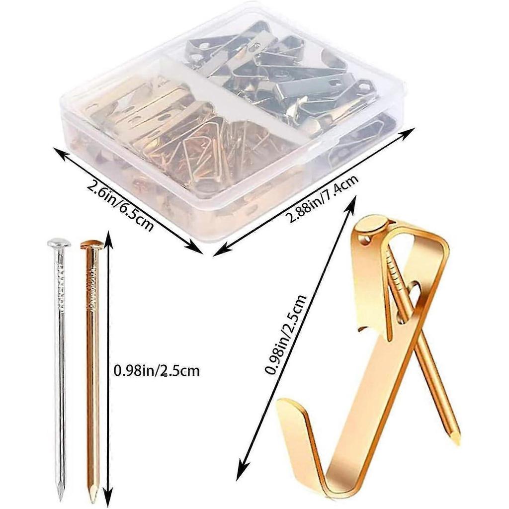 Picture Hooks Hanging Hooks kit,Picture Hooks Heavy Duty Frame Heavy Hanger with Nails. (Gold-40Pcs silver-40Pcs)