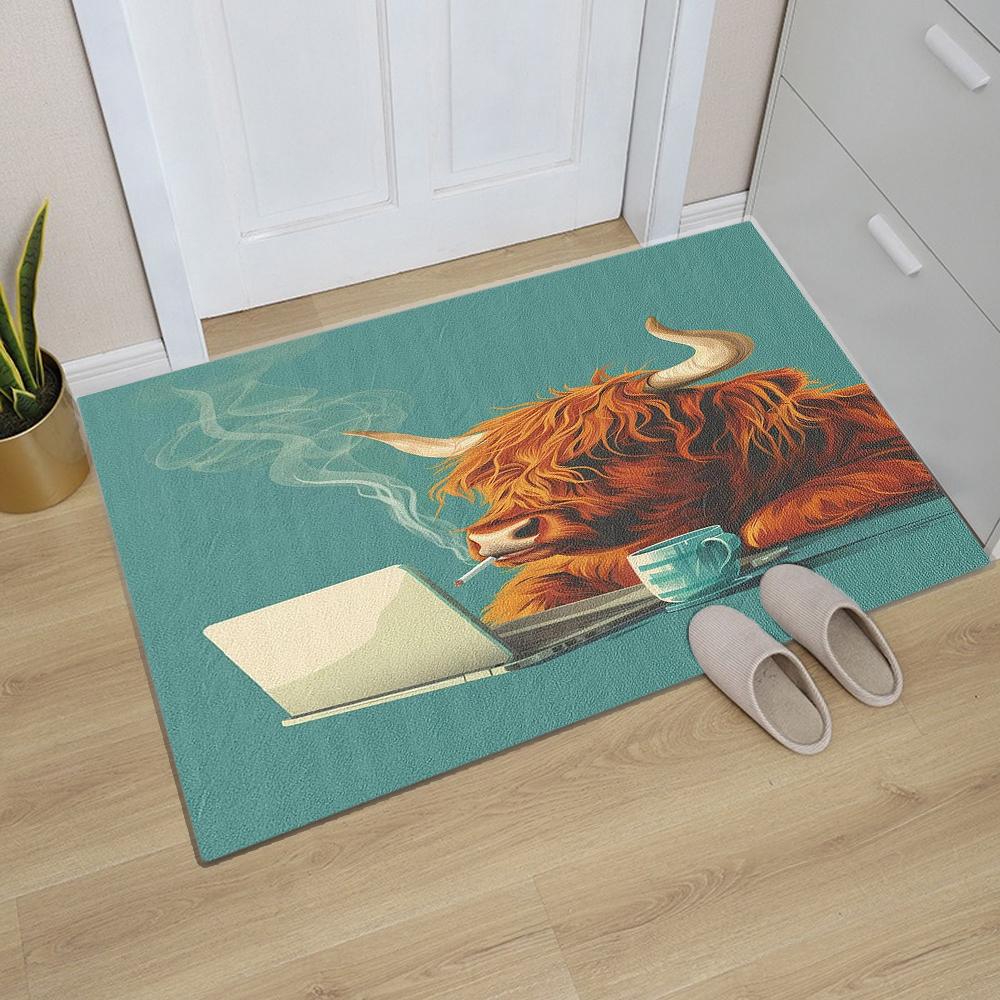 

Highland Cow Printed Kitchen Carpet Living Room Dining Room Laundry Floor Mat Bath Balcony Hallway Non-slip Door Mat 40x60CM