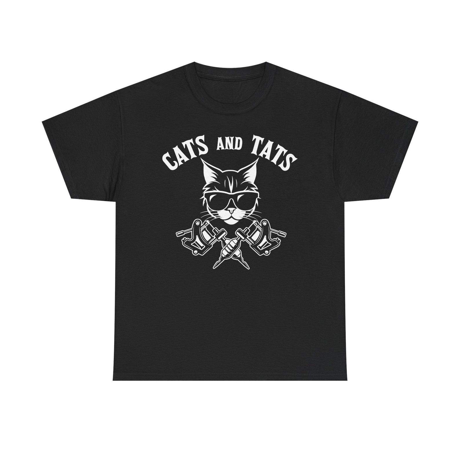 Cats and Tats Shirt, Funny Tattoo Cat T-Shirt, Tattoo Artist Gift, Cool Cat Graphic Tee, Ink Lover Tshirt, Tattoo Machine Shirt L