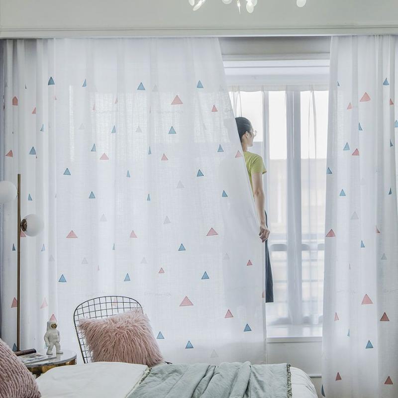 European minimalist curtains living room balcony light-transmitting sunscreen window screen no punching hooked embroidered curtains