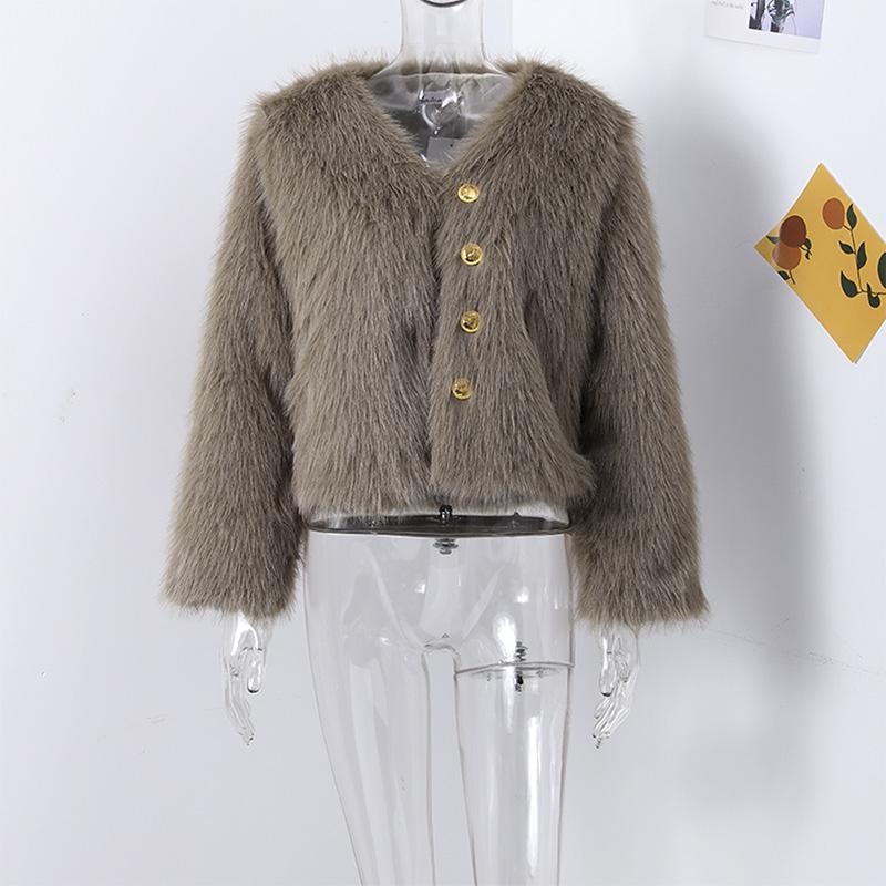 2024 Women Winter Fashion New Faux Fox Fur Coat Metal Button Thickened Warm Tops