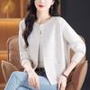 Round-neck Sweater Cardigan for Women Loose Long-sleeved Knitted Cardigan Coat Solid-color Short Knitted Coat