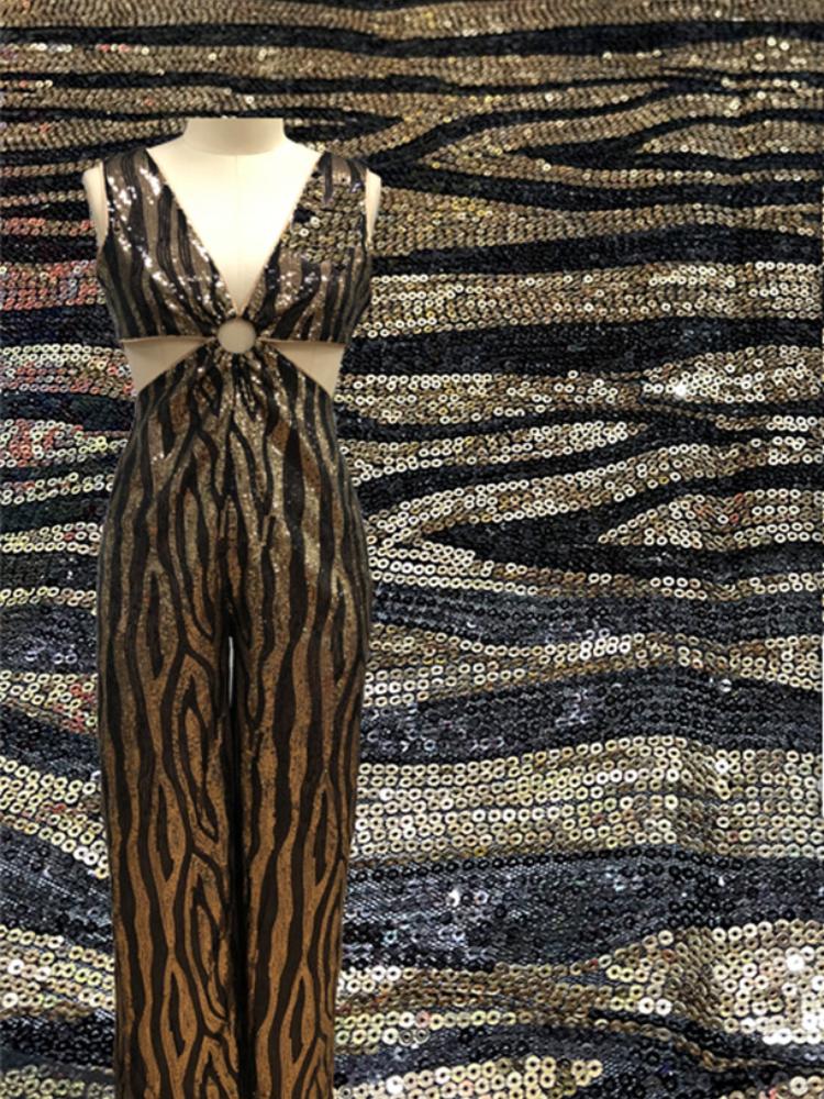 Zebra-Streifen Leopardendruck Stickerei Netz Pailletten Stoff, Französischer Tüll Zebra Spitze Stoffe, Afrikanisches Nigerianisches Gewebe für Kleidung