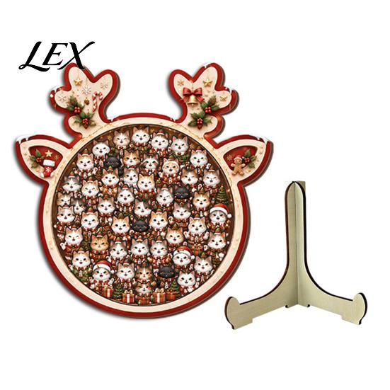 Decorative Jigsaw Puzzles Christmas Reindeer Puzzle Decoration, Santa Claus Cat Elk Theme Toy, Festive Wooden Set for Holiday Gift Xmas Themed Games