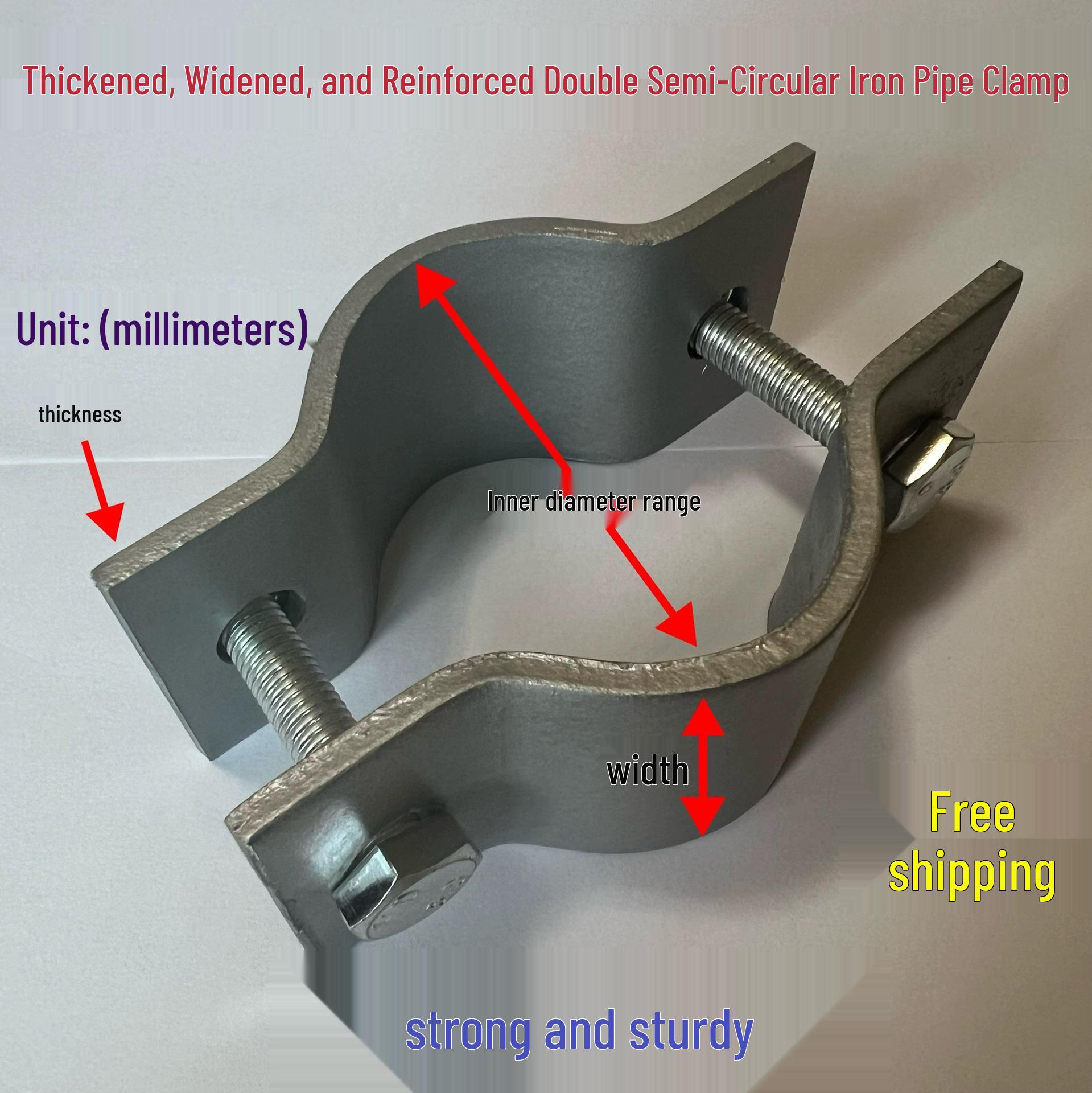 Silver Extra-Thick Double Half-Round Pipe Clamp - Hot-Dip Galvanized Iron, 50mm Wide, 5mm Thick Utility Pole Fastener. 20 (Clamp 18-24mm)