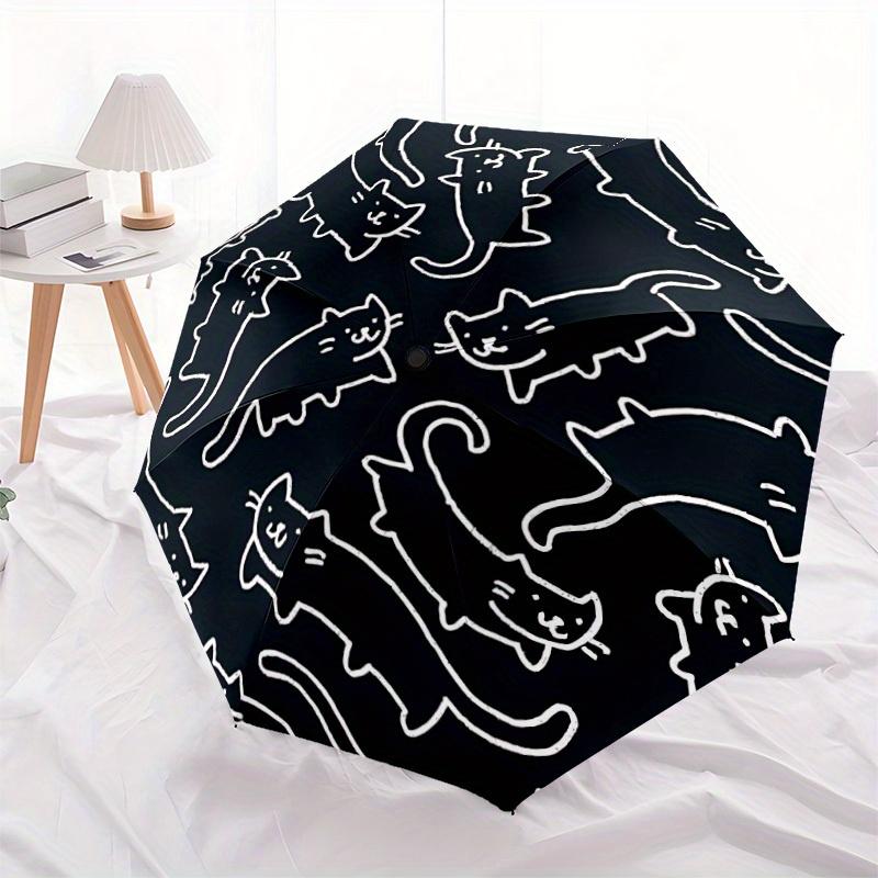 1pc Cat Pattern Automatic Open/close Folding Compact Umbrella, 8 Rib Sturdy Canopy, Lightweight Portable, Everyday Use, Gift,,077
