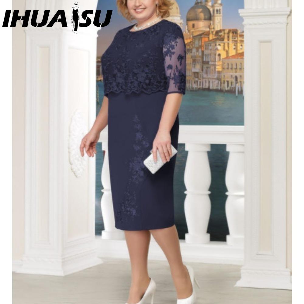 

IHUASU S-5XL Женская мода Лето Весна Однотонный Принт Короткий рукав Круглый вырез Повседневные платья XXXL темно-синий