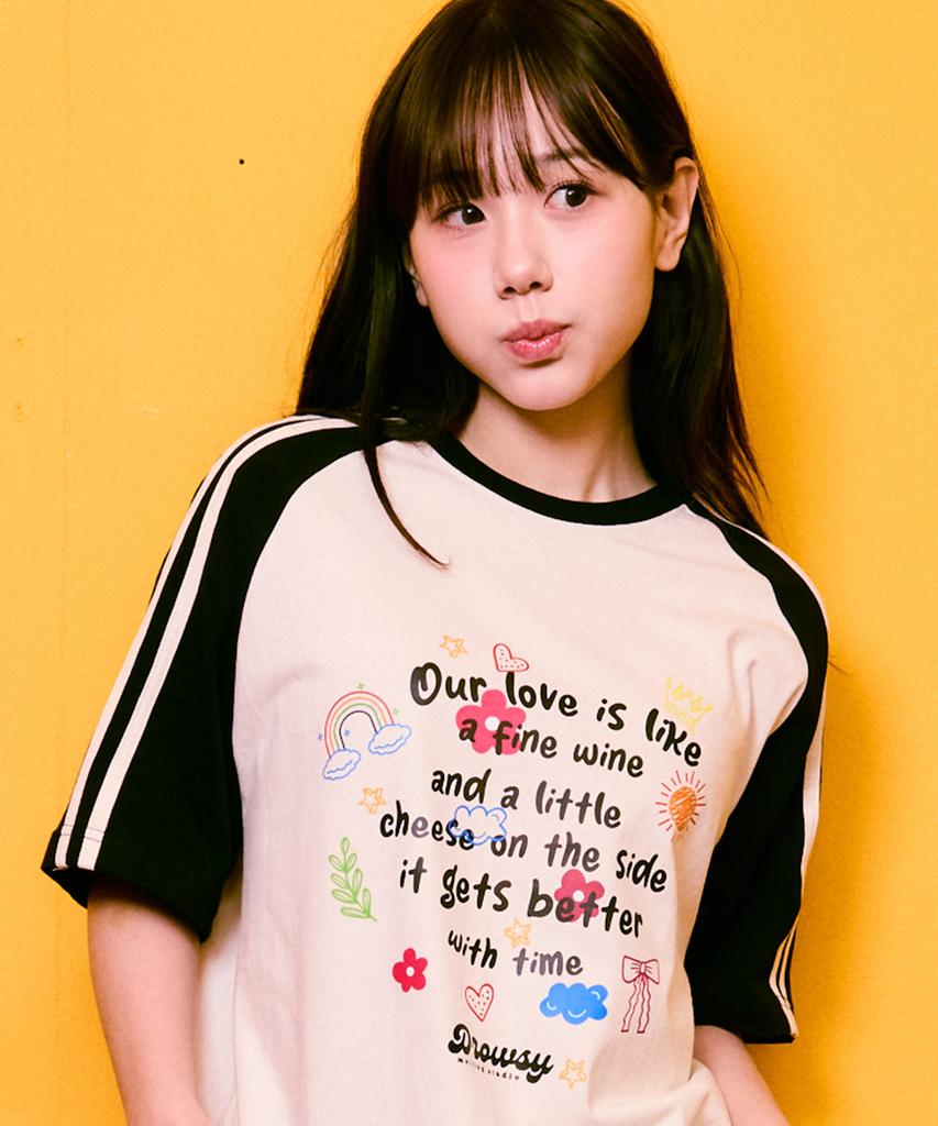 Deulousi [Set] Dw Strawberry Wine Raglan Short Sleeve T-Shirt 2-Piece Set