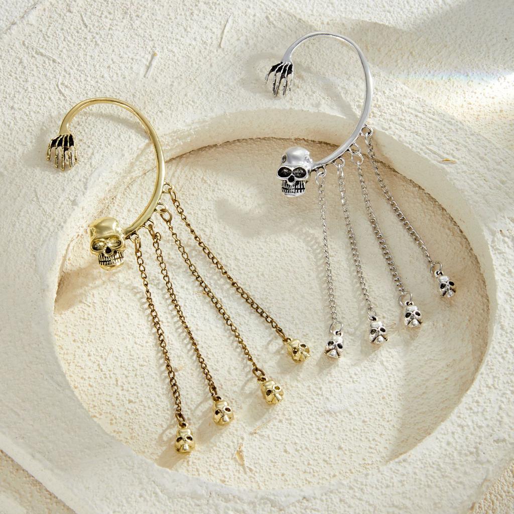 Halloween gothic creative skull ear hanging European and American exaggerated long fringed earrings earrings women