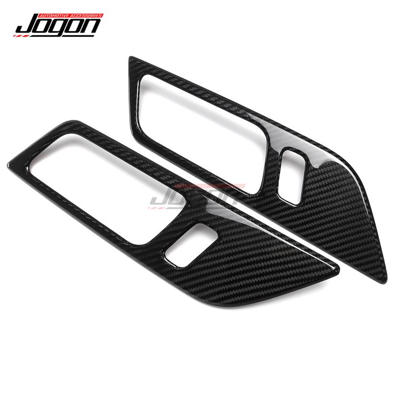 2PCS Carbon Fiber Car Interior Window Side Door Handle Panel Cover Trim For Ford Mustang S650 GT Ecoboost Dark Horse 2024 2025