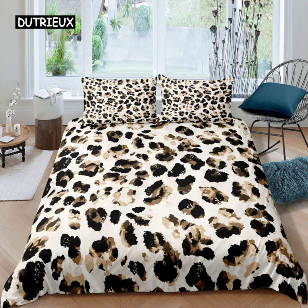 

Leopard Print Duvet Cover Microfiber Red Rose Blossom Floral Bedding Set Brown Cheetah Safari Wildlife Animal King Bedding Set EU Double(200x200cm)